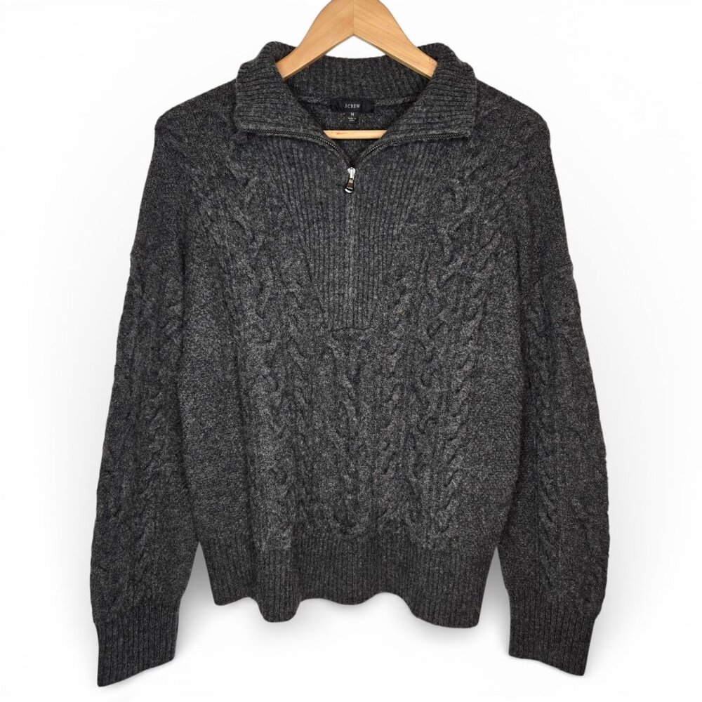 J. Crew Merino Alpaca Blend Cable Knit Sweater Men Grey Pullover‎ Soft Fuzzy M